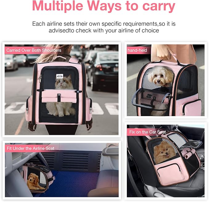 Large Cat Backpack Carrier Expandable Foldable Pet Carrier Backpack for Small Dogs Puppy Medium Cats Fit Up to 18 Lbs for Travel, Hiking,Pink XL Size