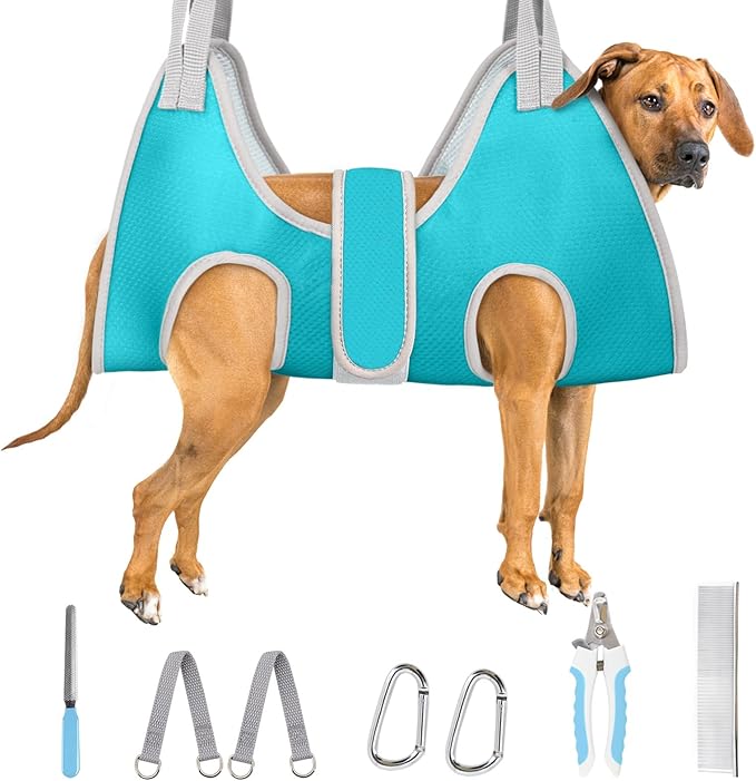 Supet Dog Grooming Hammock for Large Dogs, Dog Hanging Harness for Nail Trimming Doorframe, Pet Holder Restraint for Clipping Nails, Pet Hoist Sling for Cutting Nails at Home (Blue XXL)