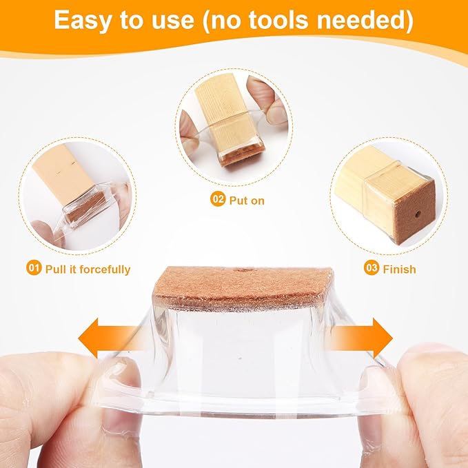 CHUNZEXI 48 Pack Square Chair Leg Floor Protectors for Hardwood Floors, Silicone Felt Covers Pads Caps, Protect Wood Furniture Feet Floors Noise Reduce and Scratch (Square Small & Clear)
