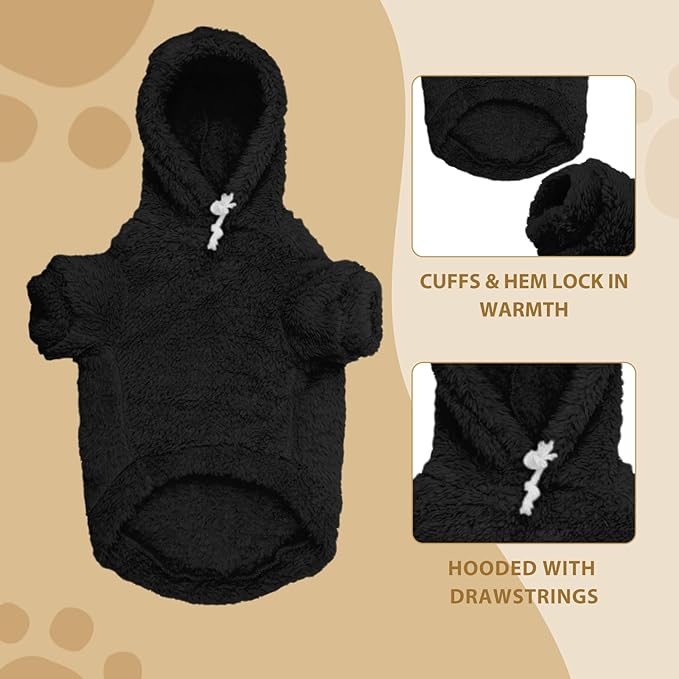 Fuzzy Dog Sweaters for Large Dogs Pet Hoodie Clothes Warm Soft Pet Coats Hooded Sweatshirt Dog Sweaters for Extra Large Dogs(Black-XL)