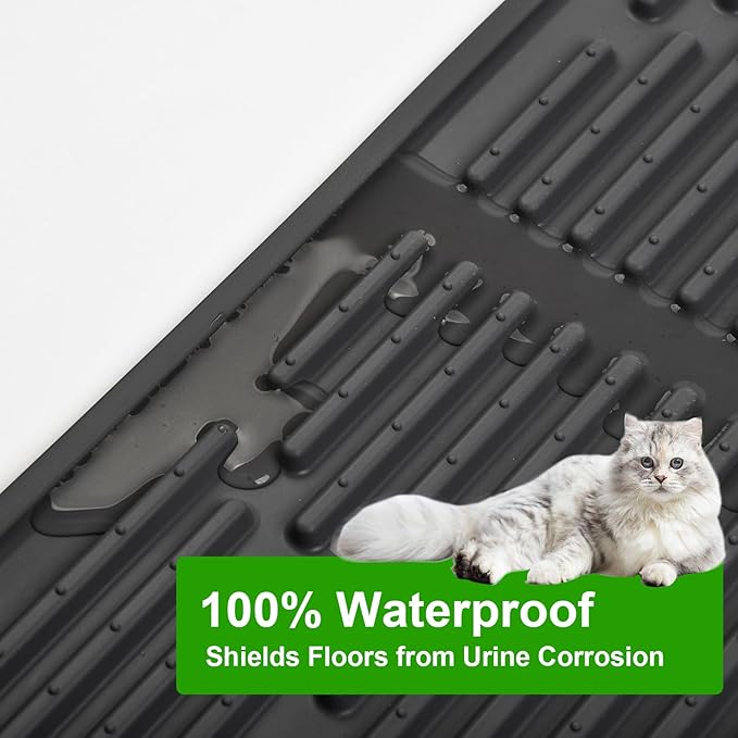 Gosmol Cat Litter Mat, 24"x15" Waterproof & Urine-Proof Silicone Trapping Mat with Deep Grooves, Easy Clean Non-Slip Rubber Cat Mat for All Litter Boxes (Hooded/Self-Cleaning) & Floors, Black
