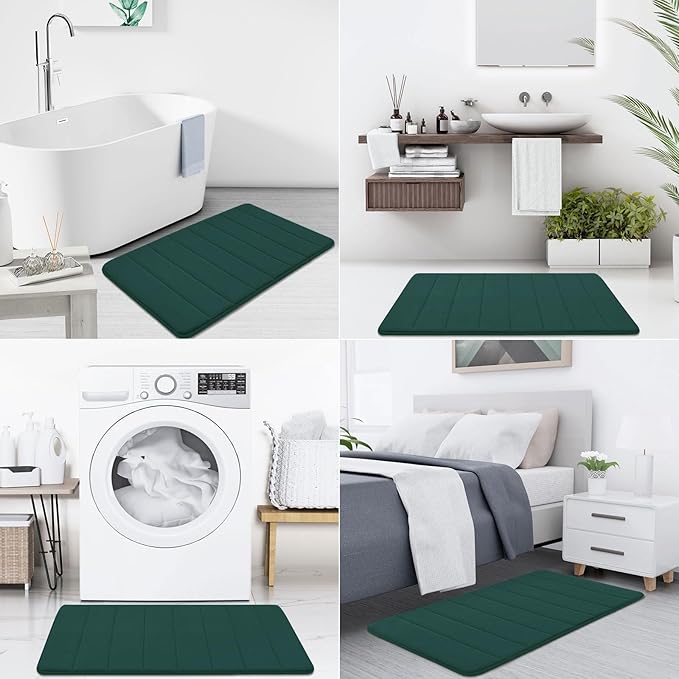 Buganda Memory Foam Bath Mat, 30" x 20", Ultra Soft and Non-Slip Bathroom Rugs, Water Absorbent and Machine Washable Bath Rug for Bathroom, Shower, and Tub, Dark Green