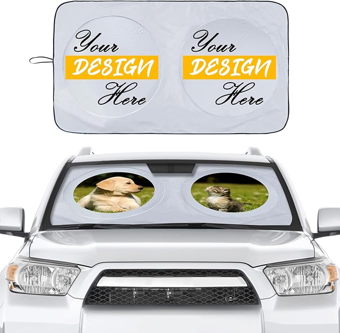 Custom Car Windshield Sun Shade, Personalized Foldable Front Window Sun Visor Protector Shield with Your Customized Photo Text Logo Design, Fits Most Sedans, SUVs, Vans, MPV, Trucks (X-Large)