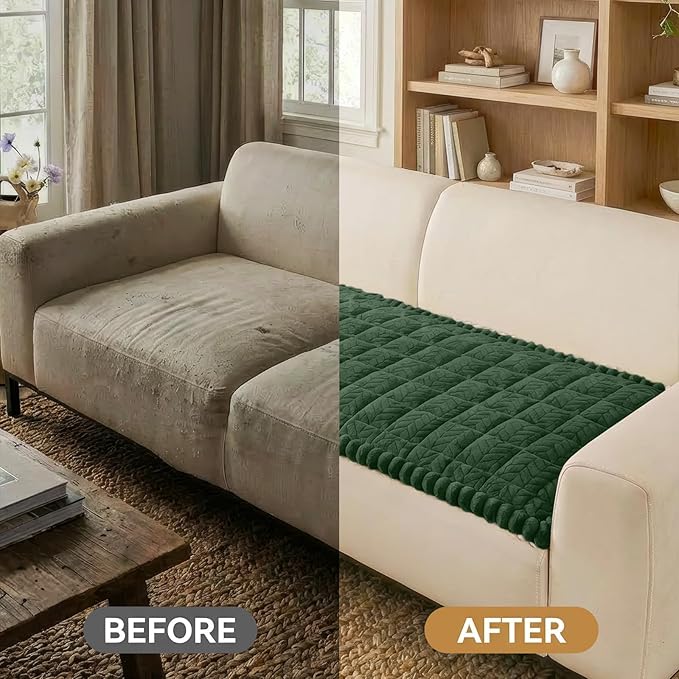 Smiry Non Slip Couch Covers for Dogs, Fuzzy Pet Couch Covers for 2-3 Cushion Sofa Pet Friendly, Soft Sofa Slipcovers Cushion Furniture Protector Washable (Dark Green, 27.6" x 59")