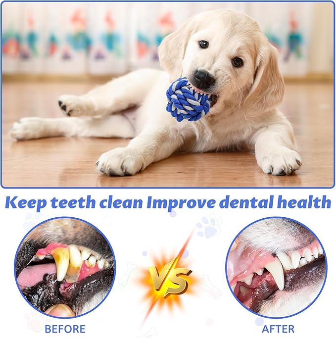 Wellbro Pet Chew Rope Toy for Teething, Entertainment & Interaction, Knots Weave Cotton Rope, Biting Small Ball Tough Chew Toys for Dogs & Cats, 4 Pack