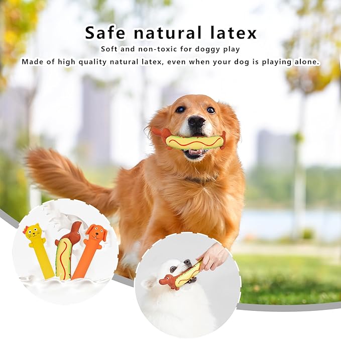 DDuoSnooth 3 Pcs Original Squeaky Latex Dog Toy for Small Medium Large Breeds, Rubber Bite Force Pet Toys for Cat Puppy Animal, Safe and Easy to Clean 9-11 inch