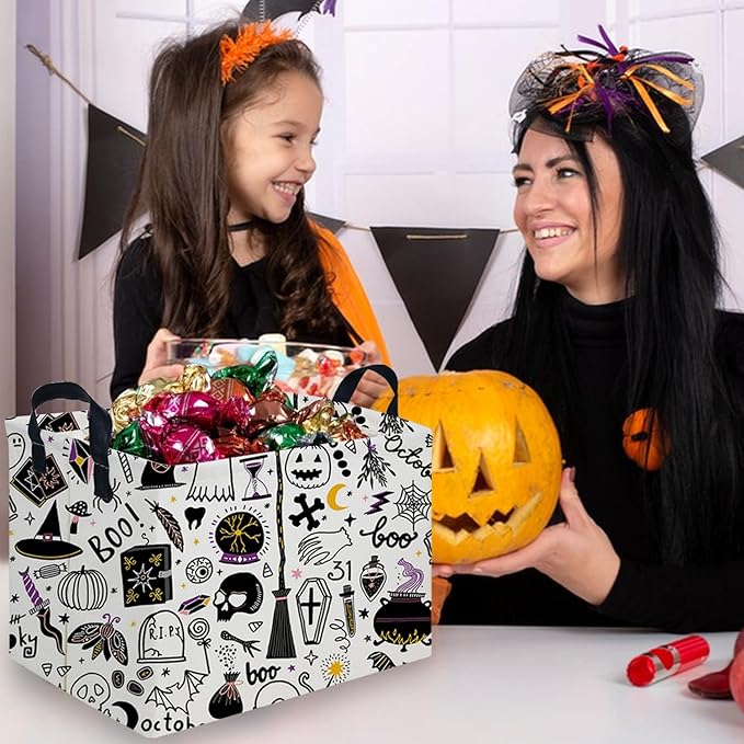 FXOCSHE Halloween Ghost thriller basket,Empty Halloween basket,Horror and thriller decor,Trick or Treat Box for Boys and Girls,Horror decor(Magic Halloween)