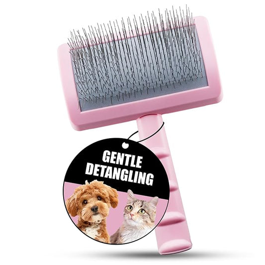 Tauro Pro Line Slicker Dog Brush for Shedding - Detangler for Dense & Long Hair - Dematting Pet Slicker Brush for Dogs & Cat, Doodle Grooming, Non-Slip Grip, Soft Pin (Size S - Pink)