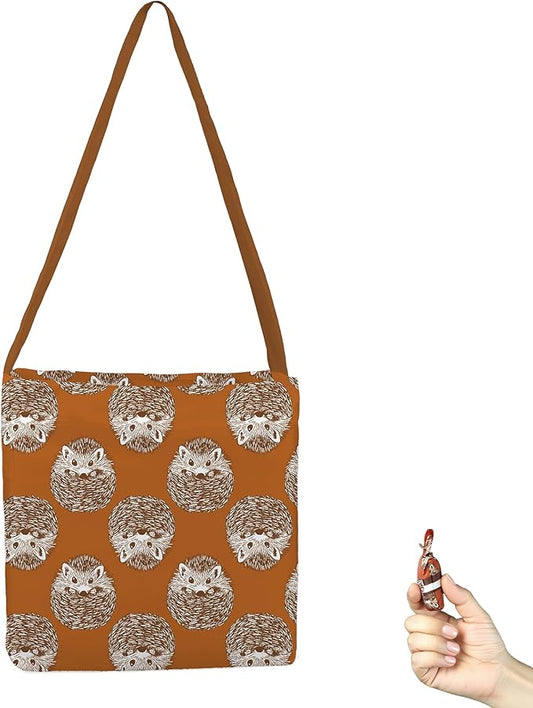 BeeGreen Hedgehog Ultimate Crossbody Tote Bag - Orange Reusable Grocery Shopping Bag - Foldable Compact Portable Sturdy Bags