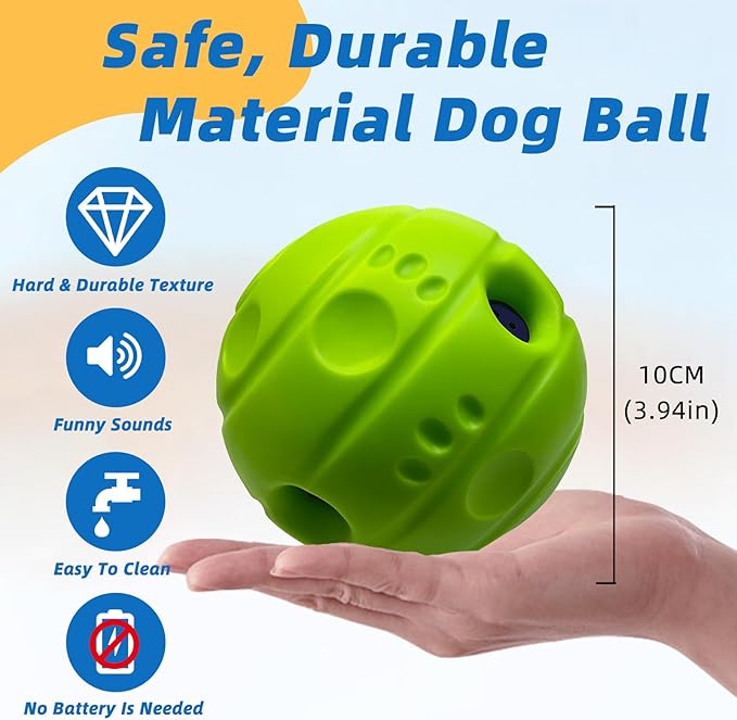 SHAKE AND LAUGH Dog Toys Ball, Interactive Dog Ball, No Paint, Gibbering Sound with Surface Concave Lines, L, 3.94 in (10 cm)