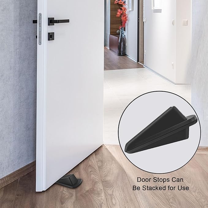 Beieverluck 12 Pack Door Stoppers for Bottom of Door Rubber Door Stop Wedge Sturdy Stackable Door Stops for Floor Wall Carpet Heavy Duty Door, Black