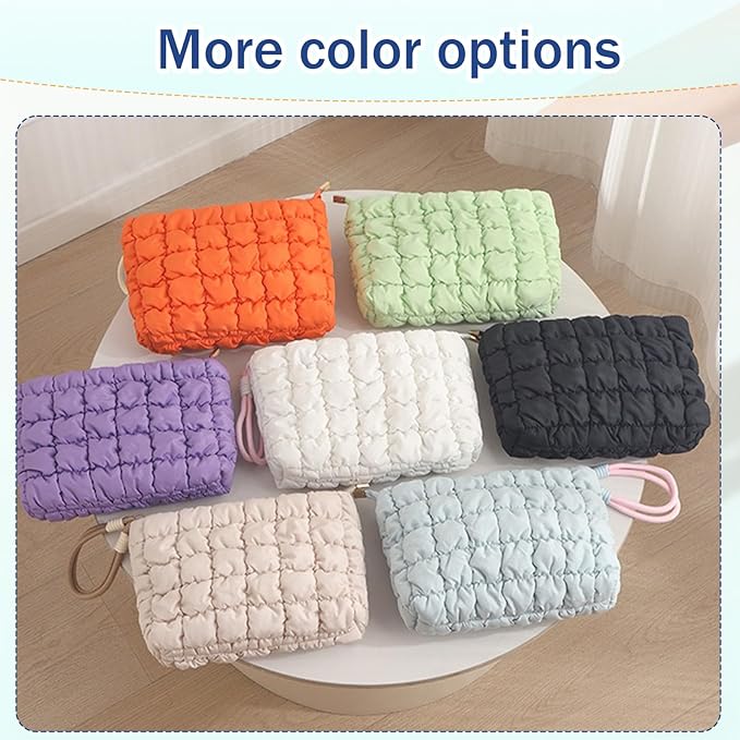 Puffy Quilted Makeup Bag Cosmetic Bag Equipped with a Detachable Handle Cute Zipper Pouch for Storage Clutch for Women(Green)