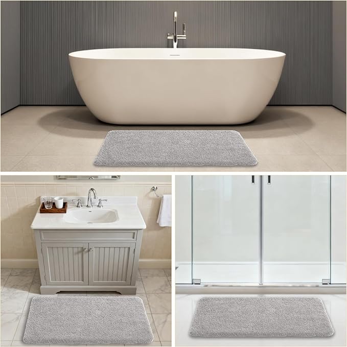Light Gray Bathroom Rugs 24"x40" – Large Plush Microfiber Bath Mat, Soft Non Slip Floor Mat, Absorbent and Washable Rug – Perfect for Bathroom or Bedroom Use