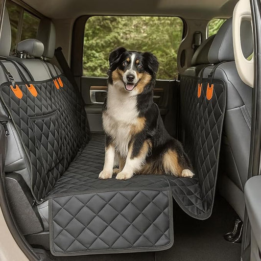 Dog Car Seat Cover for Back Seat - 600D Waterproof Pet Seat Cover | Black Car Seat Covers for Dogs | Anti-Slip Back Seat Extender for Dogs with Side Flap | Durable Dog Hammock for Car, SUVs & Trucks