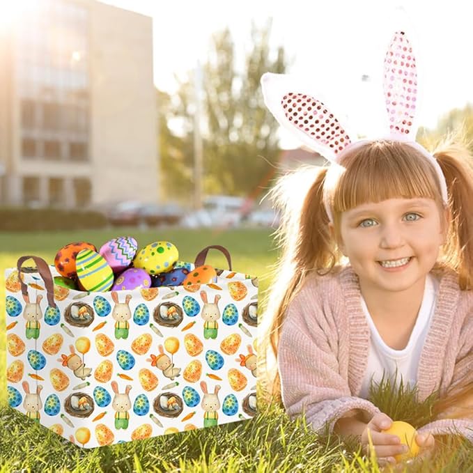 FXOCSHE Rectangular Easter basket,Easter basket empty,Kids Storage Baskets for kids Bedroom,Gift bin,Kids Storage Bin,Easters gift baskets,Kids home Decor(Rabbit Easter egg)