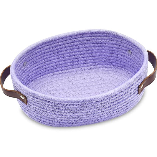 ABenkle Small Woven Basket with Handles, Mini Rope Storage Basket, Tiny Cute Shelf Basket, Oval Decorative Toys Basket for Nursery, Living Room, Empty Gift Basket, 9.4" x 5.9" x 3.9" - XS