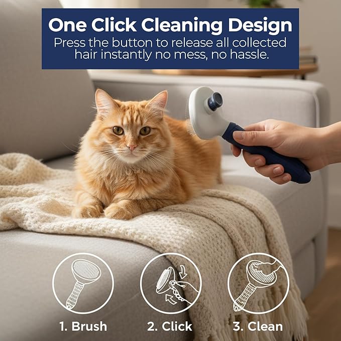 Brooklyn Pet Gear BPG Pet Grooming Tools for Dogs & Cats- Self-Cleaning Slicker Brush, Removes Loose Hair- Skin Safe Easy to Use Deshedding & Detangling Grooming Tool for All Coat Types