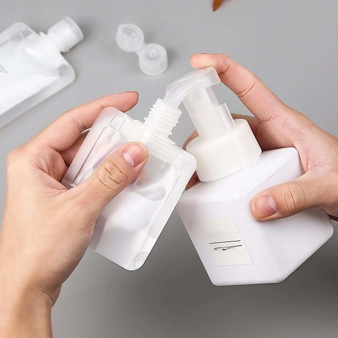 10 Pack Travel Pouches for Toiletries, Size Portable Containers,Stand Up Pouch,Refillable Travel Accessories for Shampoo Conditioner (30ML/1OZ/10piece)