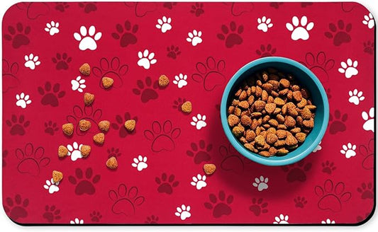 Dog Food Mat, Absorbent Water Bowl Mats Cat Pet Feeding Placemats Red 17 * 30 inch