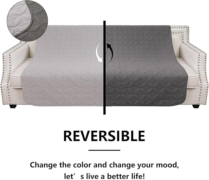 Waterproof Dog Blanket, 82x82 inches Pet Couch Covers for Sofa, Bed Furniture Protector from Dogs Washable and Reversible-Lightgrey+Darkgrey