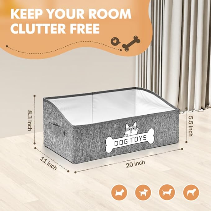 Dog Toy Basket, Specially Designed for Dog Toy Storage, Collapsible Dog Toy Box with Handle，Perfect for Storing Pet Toys and Accessories - Grey