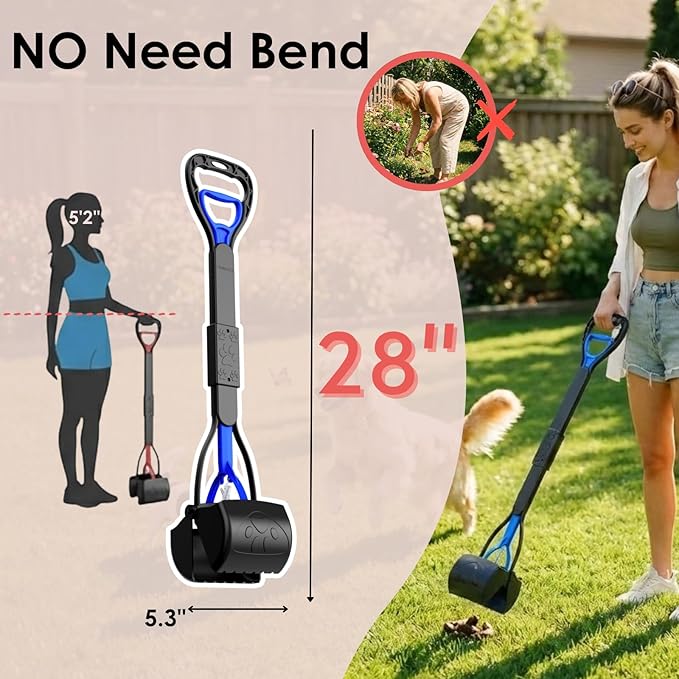 TIMINGILA Pooper Scooper 28" Long Handle Portable Pet Poop Scooper for Large and Small Dogs,High Strength Material and Durable Spring,Great for Lawns, Grass, Dirt, Gravel