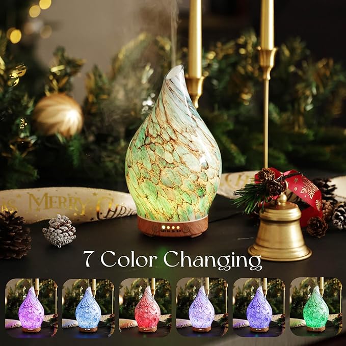 Porseme 150ml Glass Essential Oil Diffuser Aromatherapy Ultrasonic Cool Mist Humidifier 6 Running Hours Waterless Auto-Off Air Diffusers for Sleeping,Yoga,Office Working Spa and Rest (Light Blue)