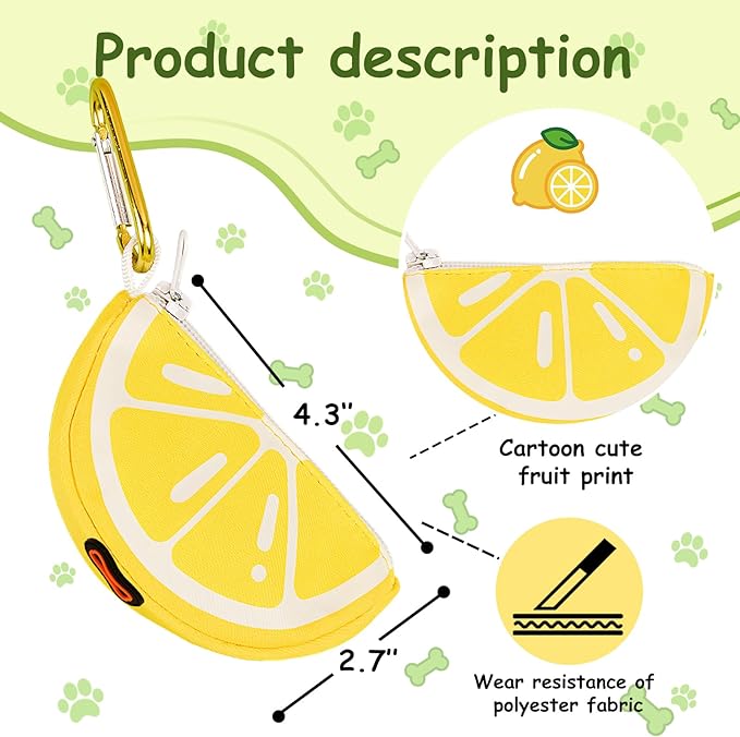 Lemon Shape Dog Poop Bag Holder for Leash - Cute Poo Bag Dispenser and Carrier, Stylish Dog Waste Bag Holder