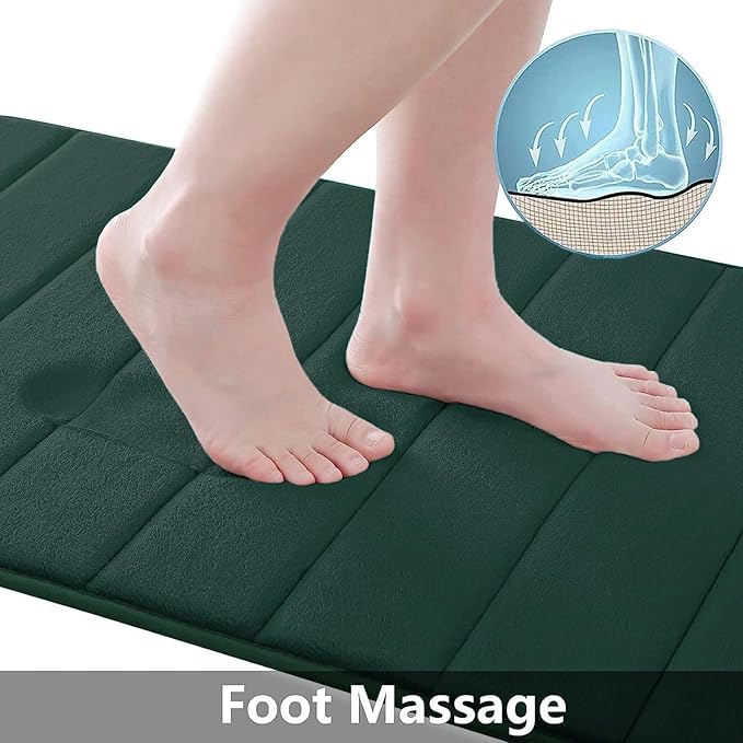 Buganda Memory Foam Bath Mat, 59" x 20", Ultra Soft and Non-Slip Bathroom Rugs, Water Absorbent and Machine Washable Bath Rug Runner for Bathroom, Shower, and Tub, Dark Green
