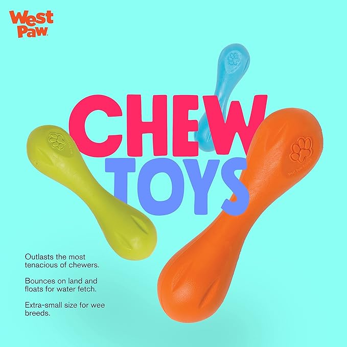 West Paw Zogoflex Hurley Dog Bone Chew Toy – Floatable Pet Toys for Aggressive Chewers, Catch, Fetch – Bright-Colored Bones for Dogs – Recyclable, Dishwasher-Safe, Non-Toxic, X-Small, Tangerine