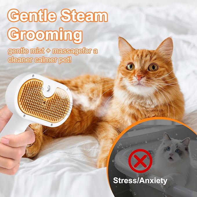 Pet Steam Brush for Dog & Cat – shower bath brush – Steam for Shedding & Grooming Water Brush for Long & Short Haired Pets Spritz Defur Comb 3-in-1 Spray Hair Removal Comb Includes 1*Waterless Shampoo