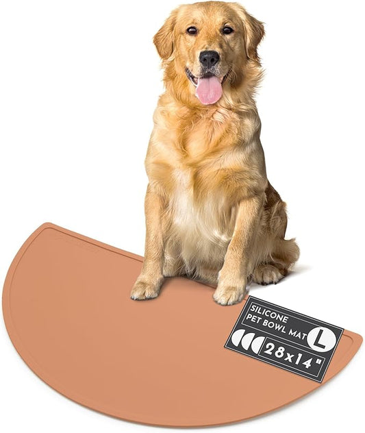 Should We Go? Waterproof Silicone Pet Food Mat - Non-Slip Spill-Proof Feeding Mats for Floors, Raised Edge Design Easy-to-Clean Rubber Mat for Dog & Cat Bowls, 28" Across x 14" Deep, Large-Terracotta