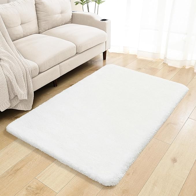 White Bathroom Rugs 40"x60" – Oversized Plush Non-Slip Microfiber Bath Mat, Absorbent & Washable – Ideal for Large Bathrooms or Living Rooms