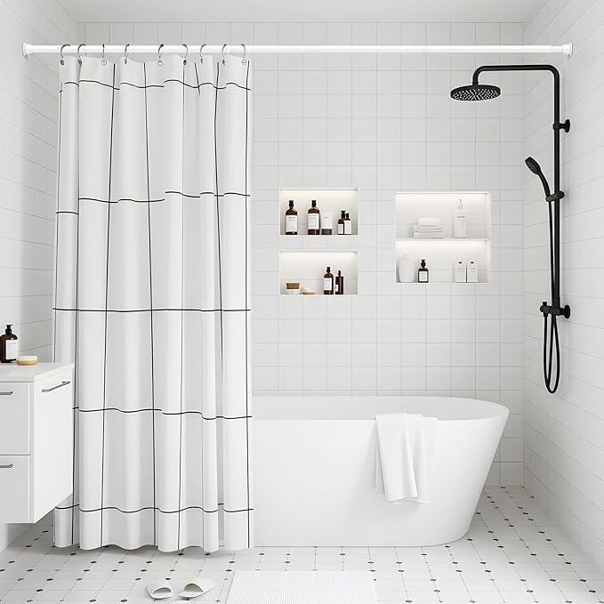 1pack Shower Curtain Rod 30-76 inch White Tension Rod Shower rod Non Slip Adjustable Curtain Rods No Drilling Tension Curtain Rod Shower Rods for Bathroom Windows Closet