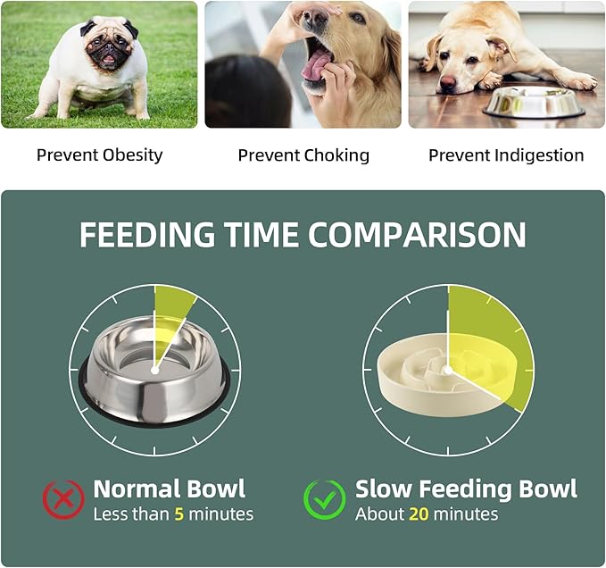 Ceramic 1.6 Cup Slow Feeder Dog Bowl for Medium and Large Breed, 8.2inch Puzzle Dog Food Dish, Anti-Gulping, Stop Bloat, Preventing Choking (Single Bowl-Beige)