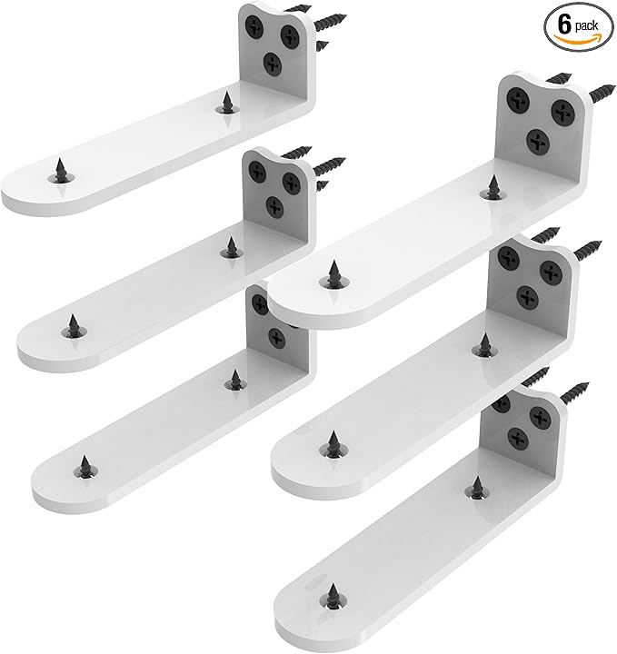 Floating Shelf Bracket, 6 Inch 6PACK White Heavy Duty Shelf Bracket,Hidden Shelf Brackets 1/5 in Thick,L Brackets Support for Shelves,Suitable for Kitchen,Study Or DIY,Holds Over 160lb+