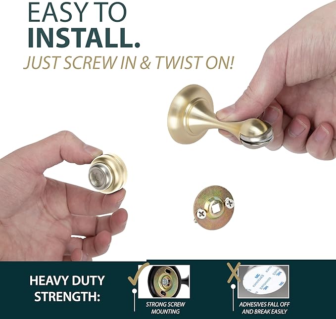 MEGA HANDLES Magnetic Door Stopper, Scratch Free Magnetic Door Catch for Wall, Elegant Magnet Door Stopper for Bottom of The Door- Satin Brass (1 Pack)