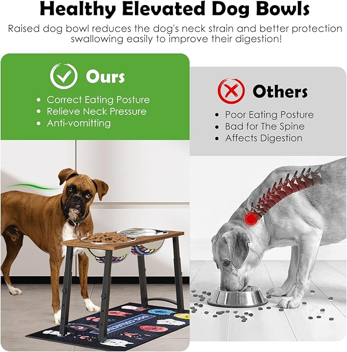TIDANT Elevated Dog Bowls for Large Dogs with Slow Feeder & Mat, 4 Height Adjustable & 101oz Bowls, Tall Raised Dog Bowl Stand