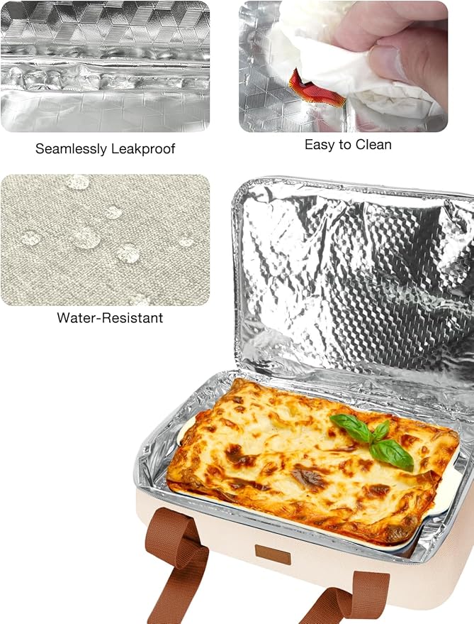 Vuudh Expandable Casserole Carrier Bag, Double Deckered Insulated Food Bag for 2 Dishes, Hot Cold Lasagna Holder Tote for Picnic, Potluck, Travel