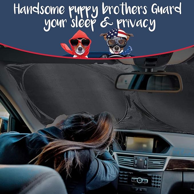 IC ICLOVER Car Windshield Sun Shade with Pet Design, Cute Cartoon Dogs Pattern Automotive Foldable Front Window Sun Visor Protector, Blocks Sun UV Rays Keeps Vehicle Cool (59×33 Inch) Standard Size