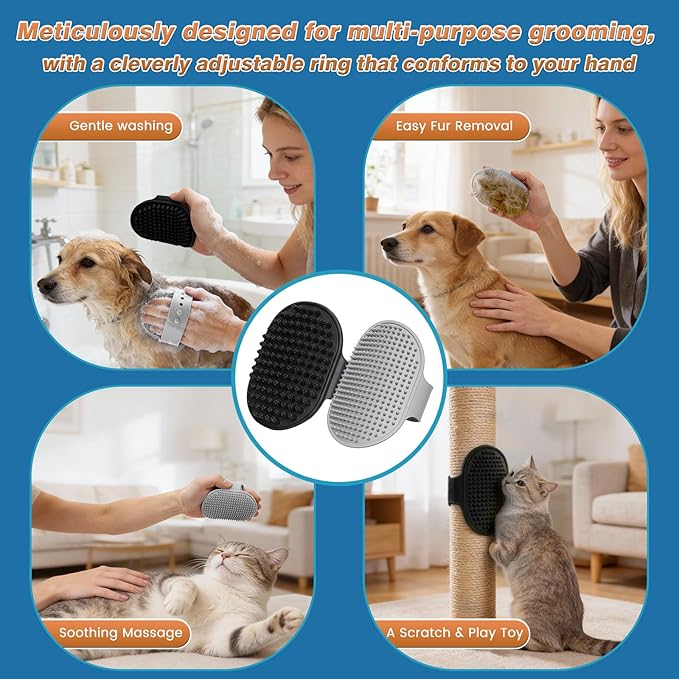 MIYIJHY 7-Piece Pet Grooming Kit with Storage Bag | Portable Bathing Set for Dogs & Cats | Includes Silicone Gloves, Deshedding Brushes & Finger Toothbrushes | All-in-One Pet Care (Gray)