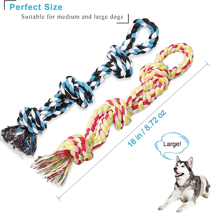 UPSKY Dog Rope Toys 2 Nearly Indestructible Pet Toys for Medium to Large Breed, Dental Cleaning Chew Toys, Dogs Tug Toy for Boredom, Teething for Aggressive Chewers