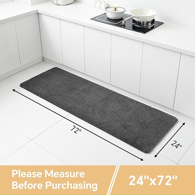Dark Gray Bathroom Rugs Runner 24"x72" - Extra Long Plush Bath Mat, Non Slip Absorbent Microfiber Floor Rug, Washable and Fluffy - Ideal for Bathroom, Kitchen or Pet Mat Use