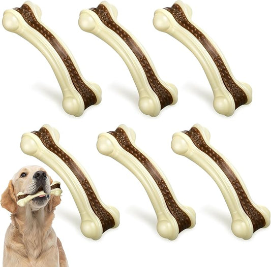 Sosation 6 Pcs Dog Toys for Aggressive Chewers Christmas Nylon Beef Flavor Bones Tough Puppy Teething Toys Puppy Chew Bones for Large Medium Small Breed Dogs Puppies(Small)