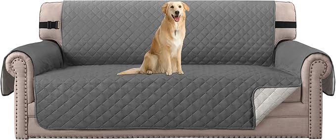 H.VERSAILTEX Sofa Protector for Dogs/Cats/Pets Sofa Slipcover Quilted Furniture Protector with Non Slip Elastic Strap Water Resistant Sofa Covers Seat Width: 66" (Sofa, Charcoal Grey)