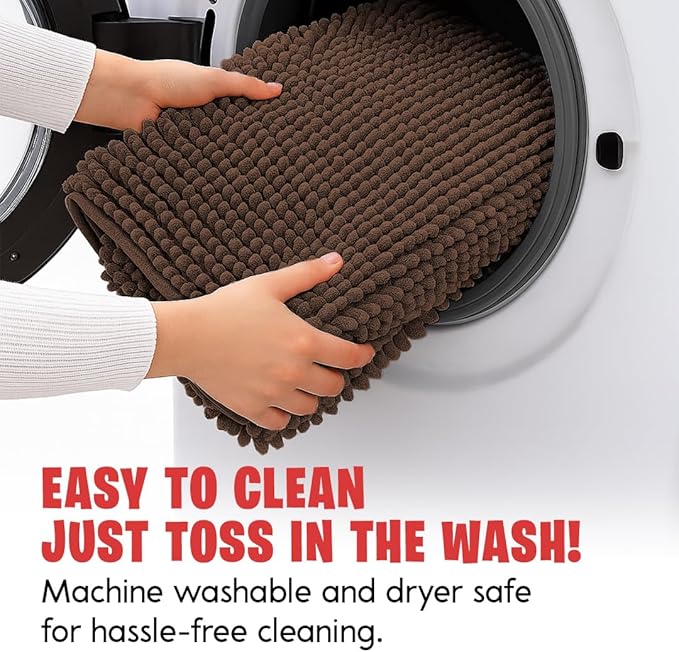 MudGuard Mat™ Dog Door Mat for Muddy Paws, Super Absorbent Microfiber, Non-Slip Indoor Mat, Quick Dry Chenille Mud Mat for Dogs & Entryway, Washable, Choco 19" x 30"