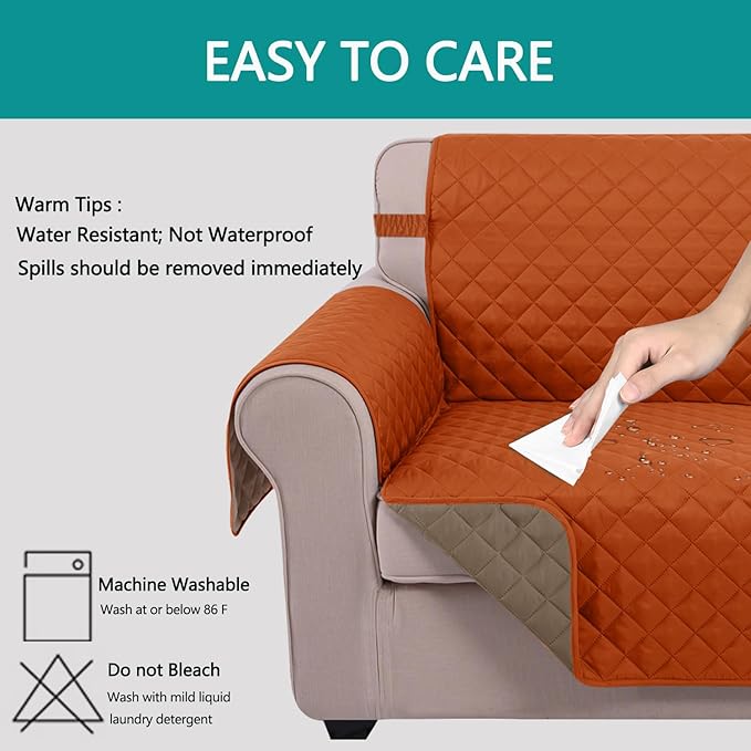 U-NICE HOME Large Sofa Cover Reversible Couch Cover for Dogs with Elastic Straps Water Resistant Furniture Protector for 4 Cushion Couch (Oversized Sofa, Orange/Taupe)