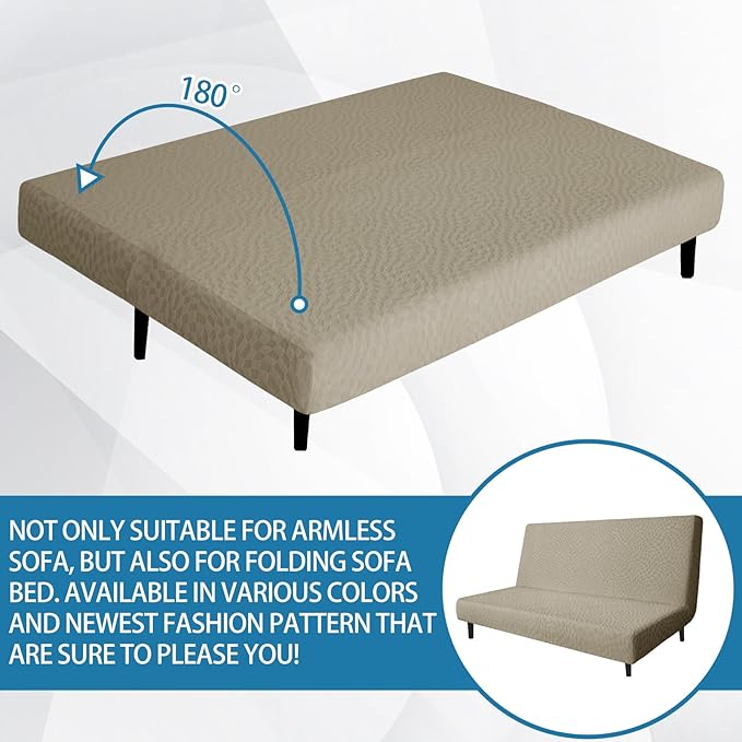 ZNSAYOTX Fashion Futon Cover (67"-82") Stretch Fit Armless Sofa Bed Slipcover, Universal Foldable Sofa Mattress Protector Full Queen Size, Irregular Plaid Texture Jacquard Futon Protector (Khaki)