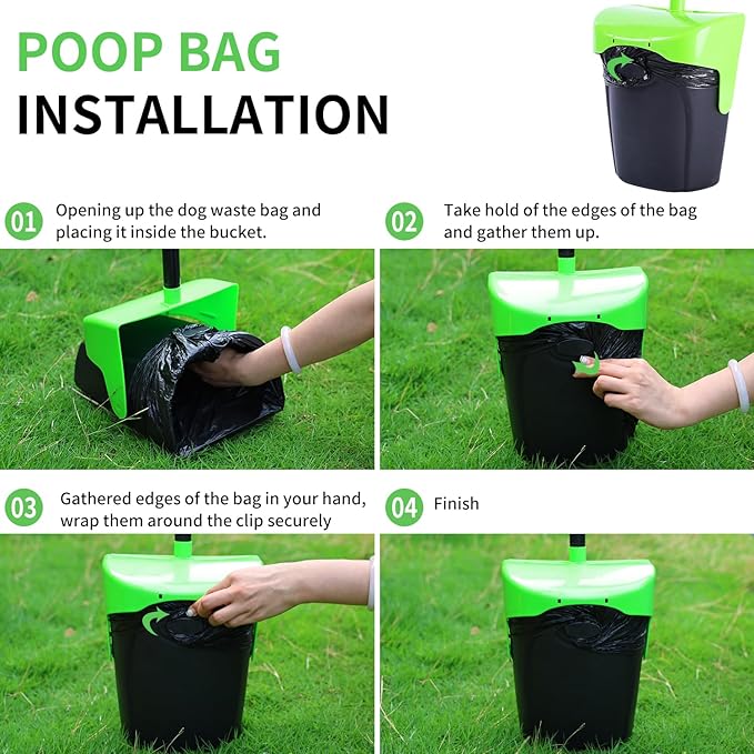 ienjoyed Pooper Scooper Large Swivel Bin & Rake with 160 Waste Bags,Heavy Duty Dog Pooper Scooper with Bag Attachment for Dogs, Long Handle Poop Scooper with Lid for Yard, Grass, Gravel(Green)
