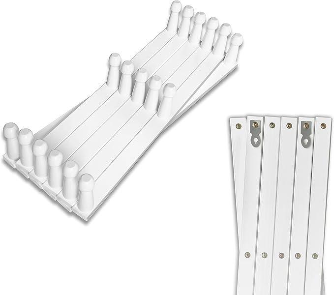 Mercurial Trade Expandable Wooden Coat Rack Hanger – Accordion Wall Mounted Pine Wood Hooks – Hand Made Vintage Expending Pegs – Hang Coat, Jacket, Hat, Leash, Towel, Mug, Bag, 17 Hook Chalk White